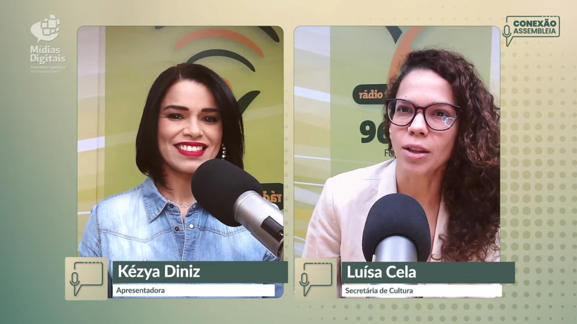 Apresentadora Kézya Diniz conversa com a secretária da Cultura do Estado, Luísa Cela
