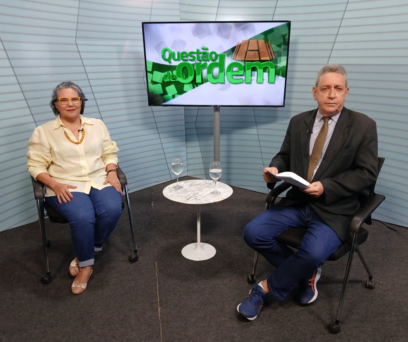 Procuradora de Justiça Sheila Pitombeira e jornalista Renato Abreu