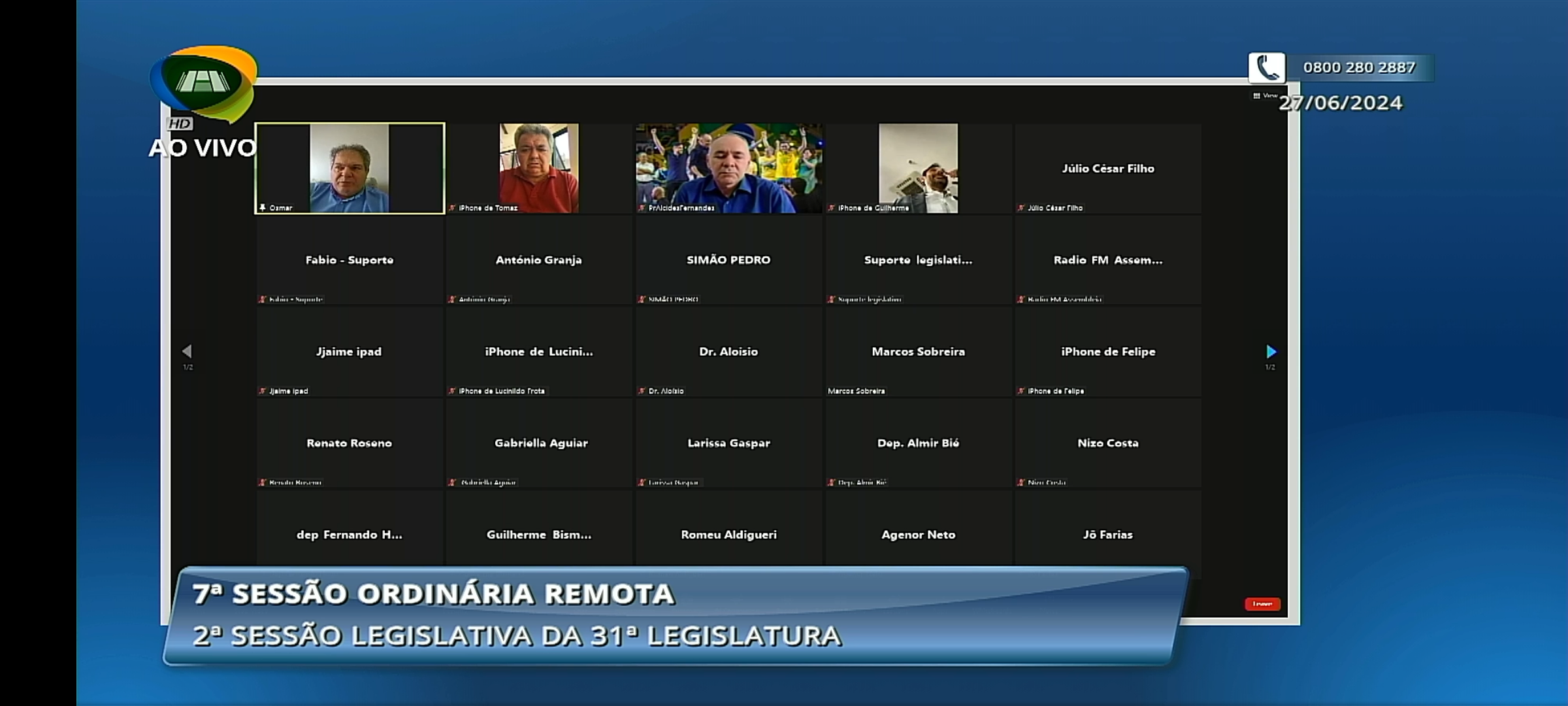 Abertura dos trabalhos da sessão legislativa remota desta quinta-feira