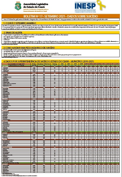 BOLETIM INESP - Nº 17 - SETEMBRO 2021 - DADOS SOBRE O SUICÍDIO