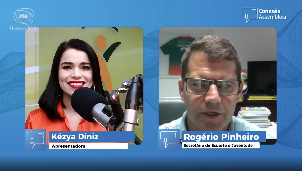 Jornalista Kézya Diniz, entrevista o secretário do Esporte do Estado, Rogério Pinheiro
