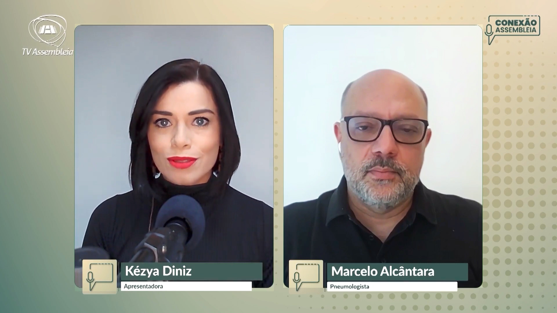 Apresentadora Kézya Diniz conversa com o médico e cientista, Marcelo Alcântara