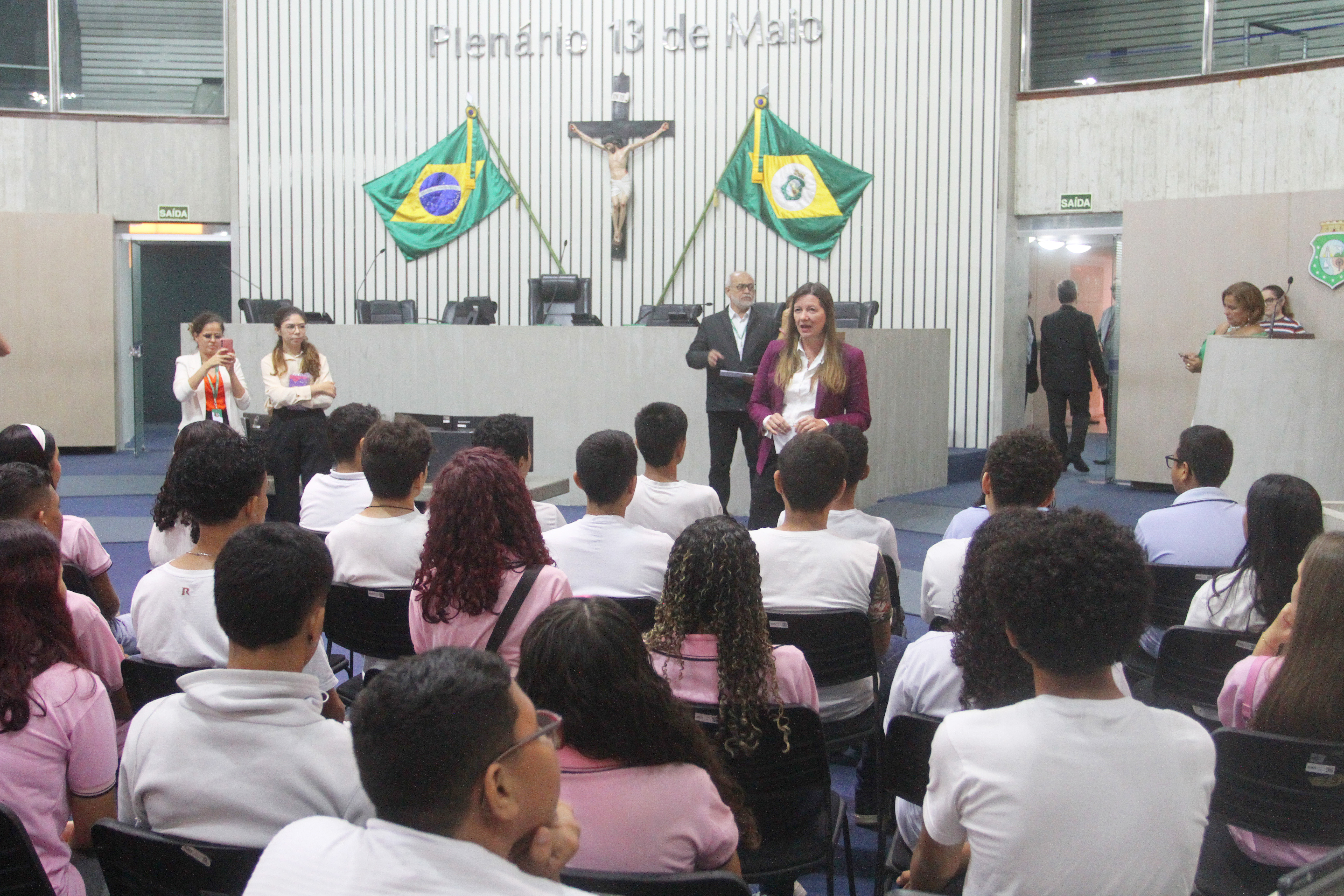 A deputada Lia Gomes (PDT) explica sobre o funcionamento da Casa direto do Plenário 13 de Maio. Foto: Júnior Pio