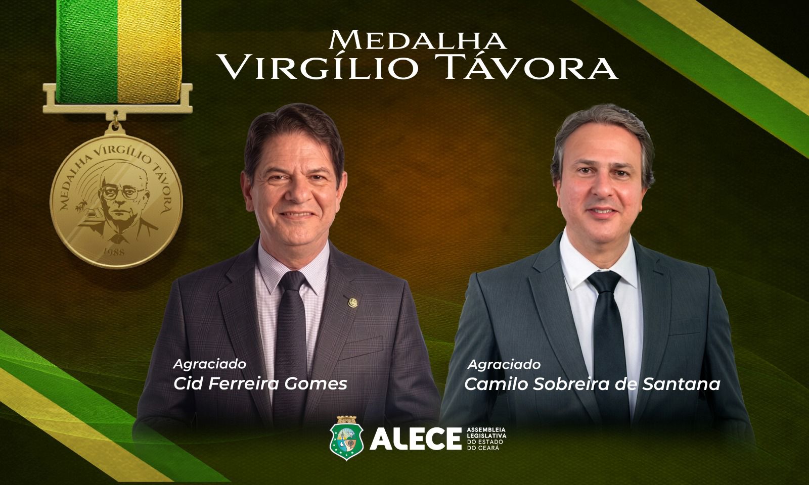 Alece entrega Medalha Virgílio Távora a Cid Gomes e Camilo Santana em 3 de julho