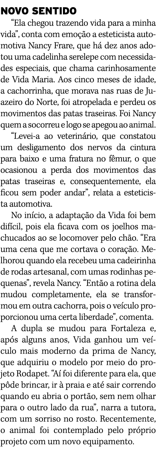 NOVO SENTIDO  Ela chegou trazendo vida para a minha vida , conta com emoção a esteticista automotiva Nancy Frare, que   