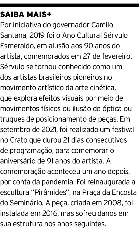 SAIBA MAIS+ Por iniciativa do governador Camilo Santana, 2019 foi o Ano Cultural Sérvulo Esmeraldo, em alusão aos 90    