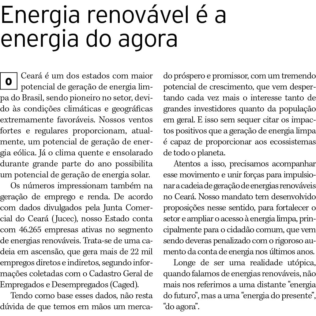 Energia renovável é a energia do agora Ceará é um dos estados com maior potencial de geração de energia limpa do Bras   