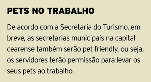 PETS NO TRABALHO De acordo com a Secretaria do Turismo, em breve, as secretarias municipais na capital cearense també   