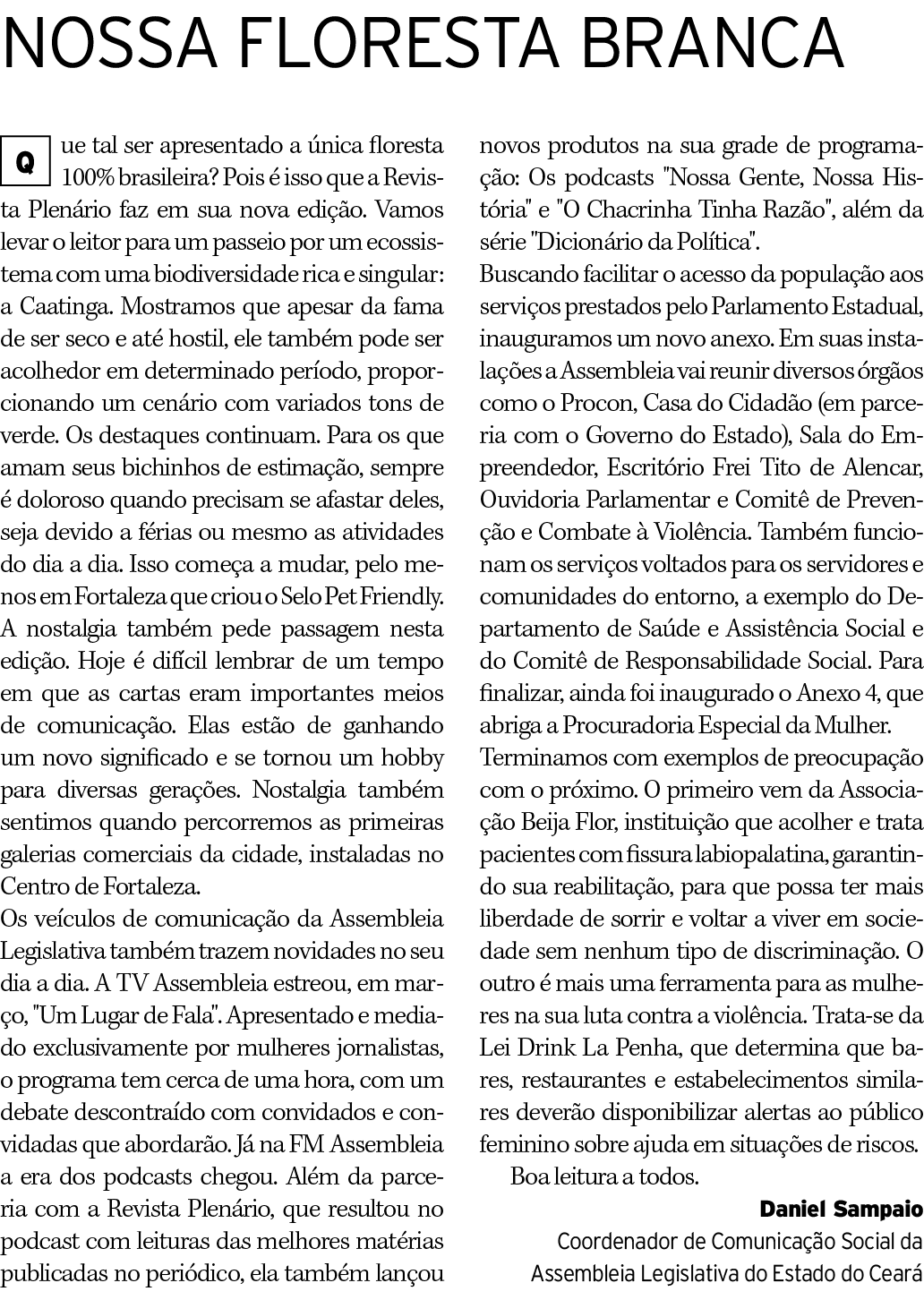 NOSSA FLORESTA BRANCA ue tal ser apresentado a única floresta 100% brasileira  Pois é isso que a Revista Plenário faz   