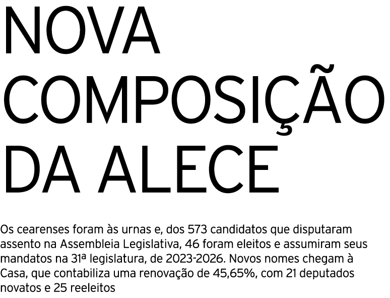 NOVA COMPOSI O DA ALECE Os cearenses foram  s urnas e, dos 573 candidatos que disputaram assento na Assembleia Legis...