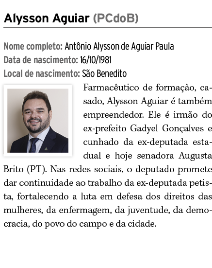 Alysson Aguiar (PCdoB) Nome completo: Ant nio Alysson de Aguiar Paula Data de nascimento: 16/10/1981 Local de nascime...