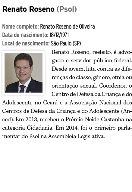 Renato Roseno (Psol) Nome completo: Renato Roseno de Oliveira Data de nascimento: 18/12/1971 Local de nascimento: S o...