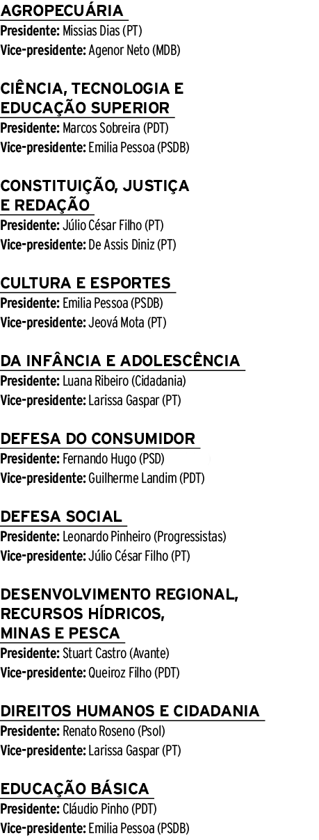 AGROPECU RIA Presidente: Missias Dias (PT) Vice presidente: Agenor Neto (MDB) CI NCIA, TECNOLOGIA E EDUCA O SUPERIOR...