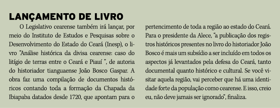 LAN AMENTO DE LIVRO O Legislativo cearense tamb m ir lan ar, por meio do Instituto de Estudos e Pesquisas sobre o De...