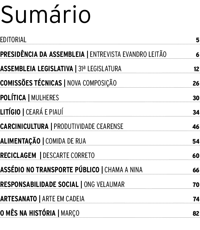 Sum rio editorial 5 PRESID NCIA DA ASSEMBLEIA | ENTREVISTA EVANDRO LEIT O 6 ASSEMBLEIA LEGISLATIVA | 31ª LEGISLATURA ...