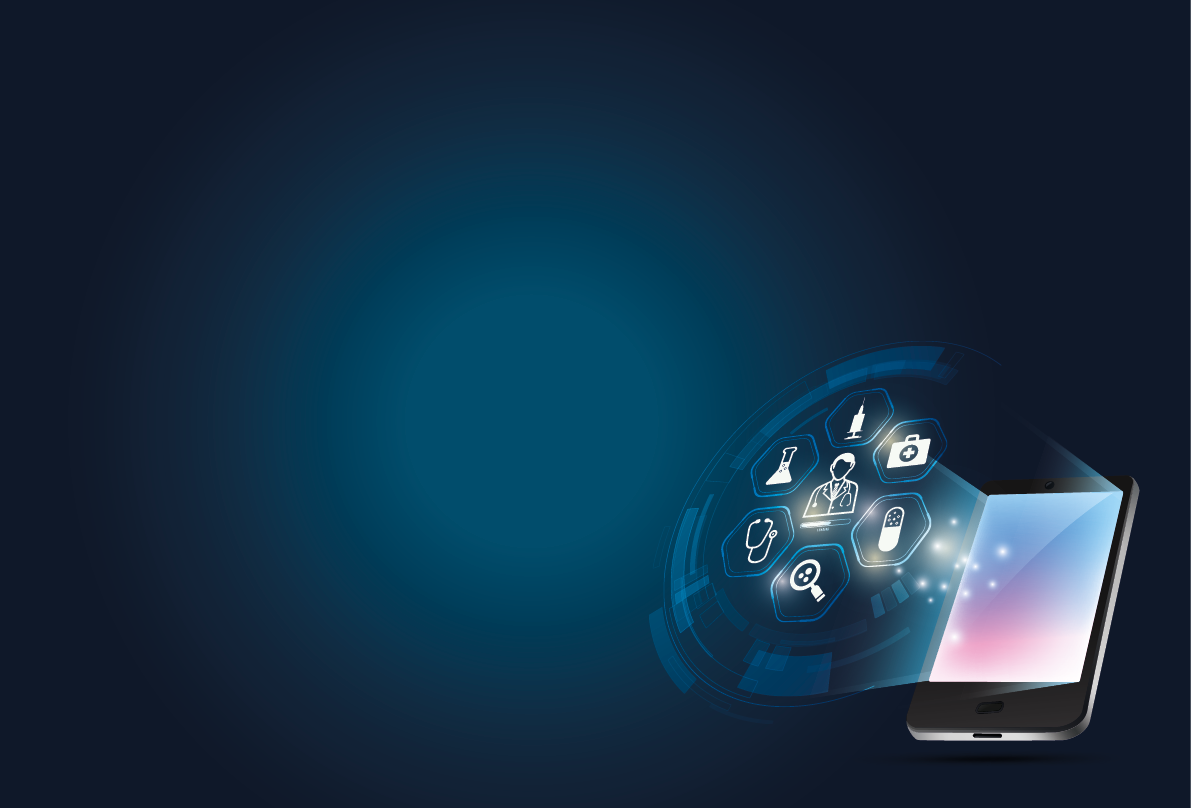 concept of e-health or telemedicine, graphic of realistic device with medical health care application 