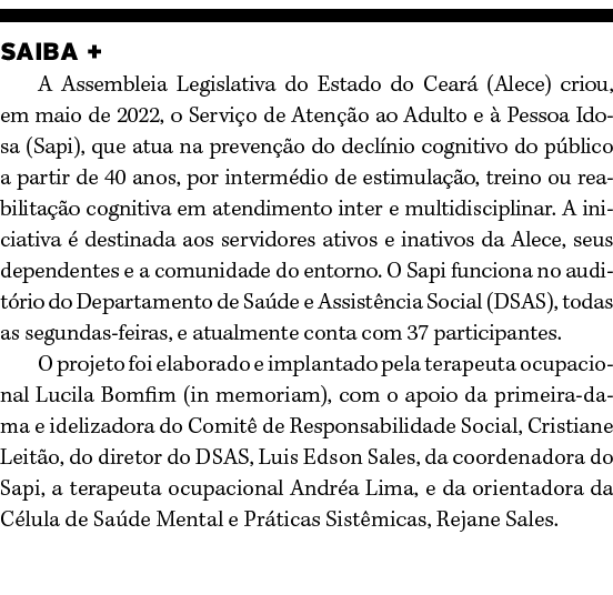 SAIBA + A Assembleia Legislativa do Estado do Cear (Alece) criou, em maio de 2022, o Servi o de Aten  o ao Adulto e ...